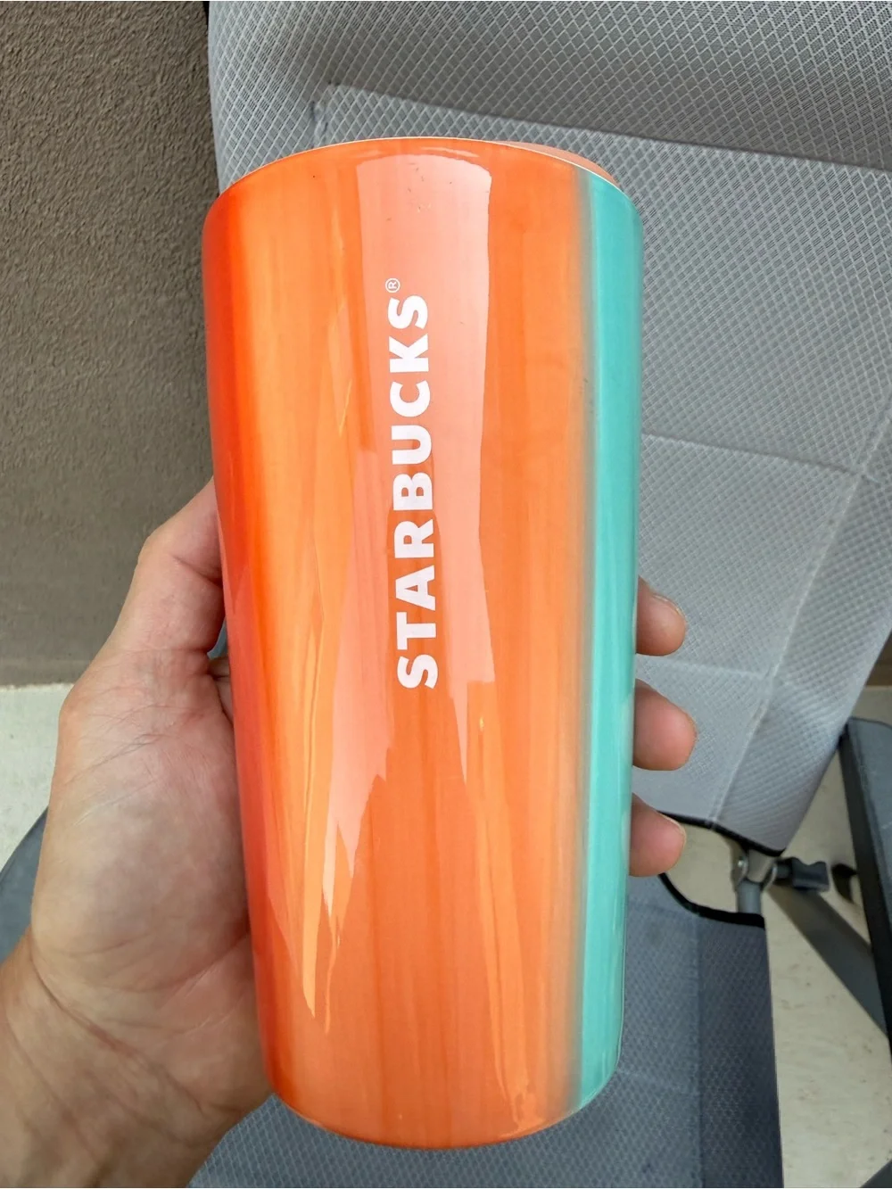 NWOT Starbucks Ion Ombré 12oz Ceramic Tumbler Orange Mint